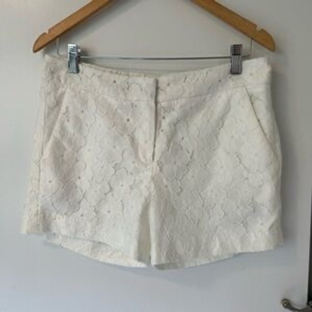 Saint Tropez West Womens White Floral Lace Dress Shorts Size 10 Zip Fly Lined